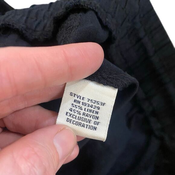 Caffe Marrakesh XL Black Linen Crop Pants Pockets Drawstring Waist Lightweight - Picture 7 of 8